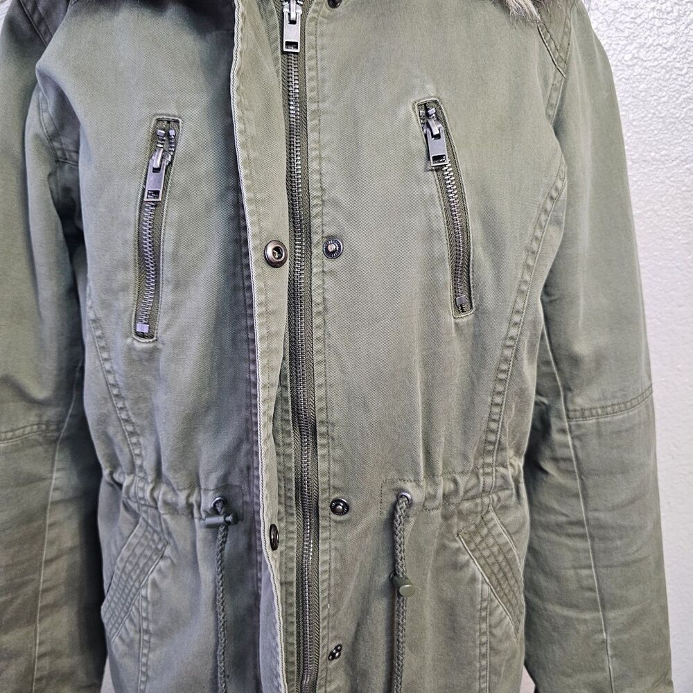 Joe Boxer Women's Olive Green Parka Jacket L Faux Fur Hood Sherpa Utility Cozy - Picture 2 of 11